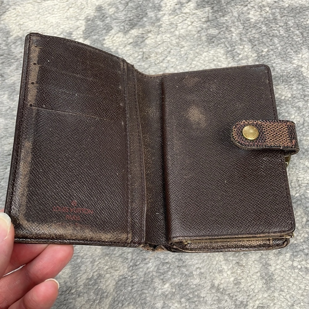 Louis Vuitton Damier Ebene French Kisslock Compact Wallet Brown Tan Checkboard - Picture 10 of 17